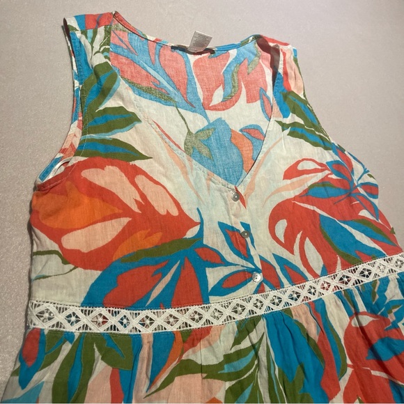 C&C California Linen Bright Multicolor Floral Croche Babydoll Tunic Medium - Picture 4 of 10